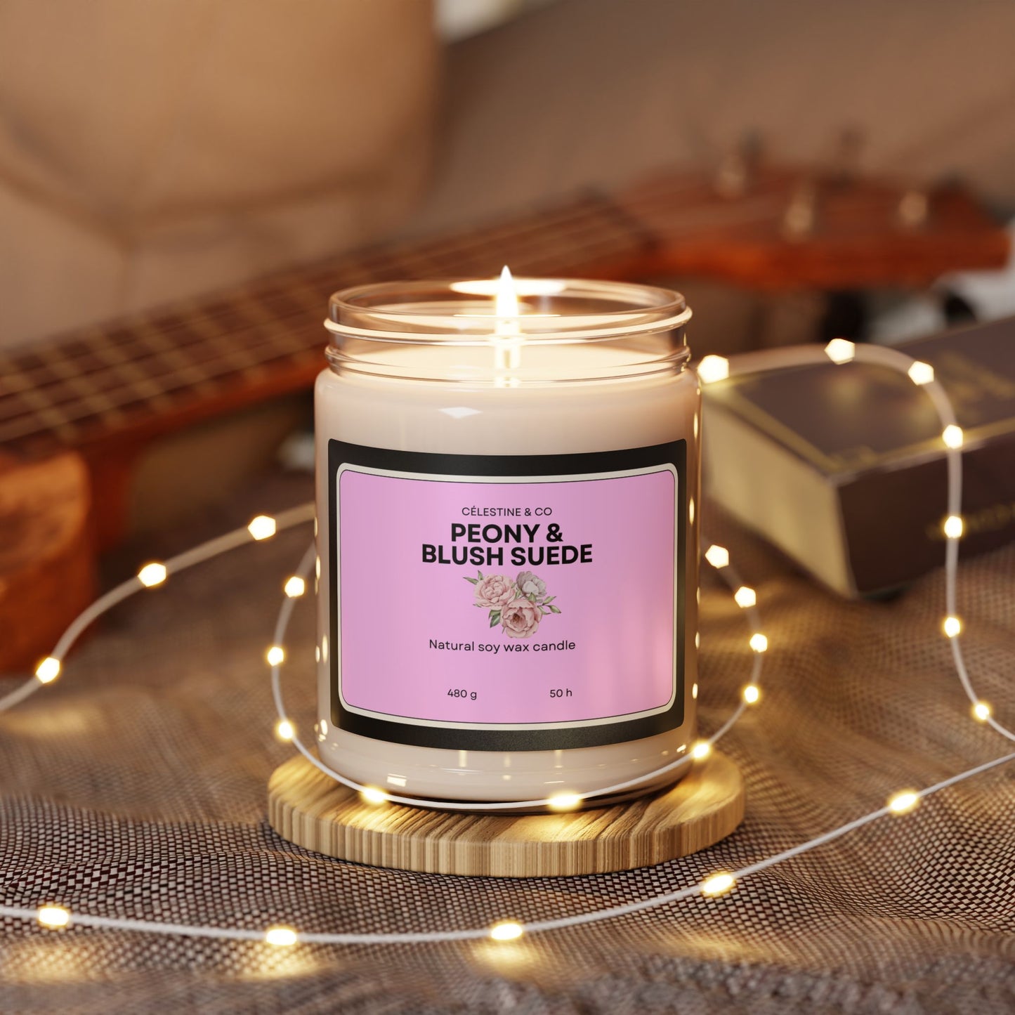 Peony & Blush Suede Scented Soy Candle - 9oz Natural Wax Candle for Relaxation and Home Decor